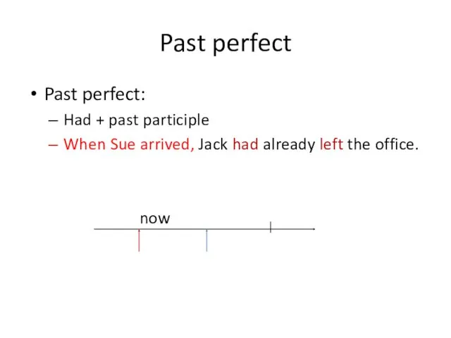 Past perfect Past perfect: Had + past participle When Sue