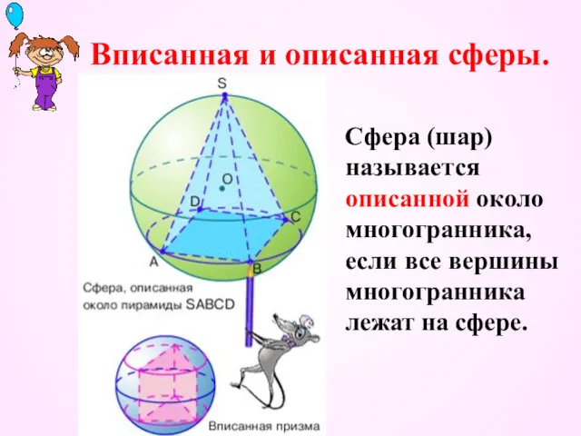 Вписанная и описанная сферы. Сфера (шар) называется описанной около многогранника,