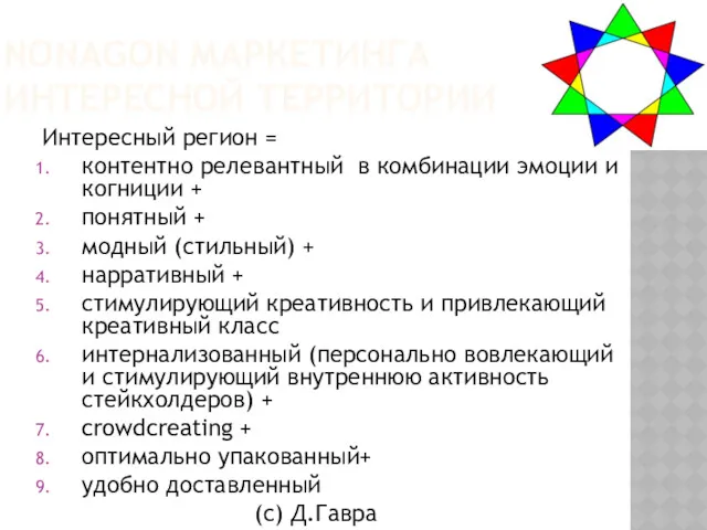 NONAGON МАРКЕТИНГА ИНТЕРЕСНОЙ ТЕРРИТОРИИ Интересный регион = контентно релевантный в