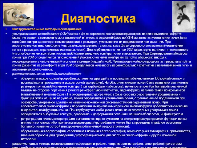 Диагностика Инструментальные методы исследования ультразвуковое исследование (УЗИ) почек в фазе