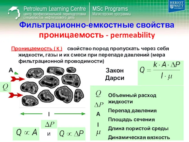 Фильтрационно-емкостные свойства проницаемость - permeability Проницаемость ( K ) –