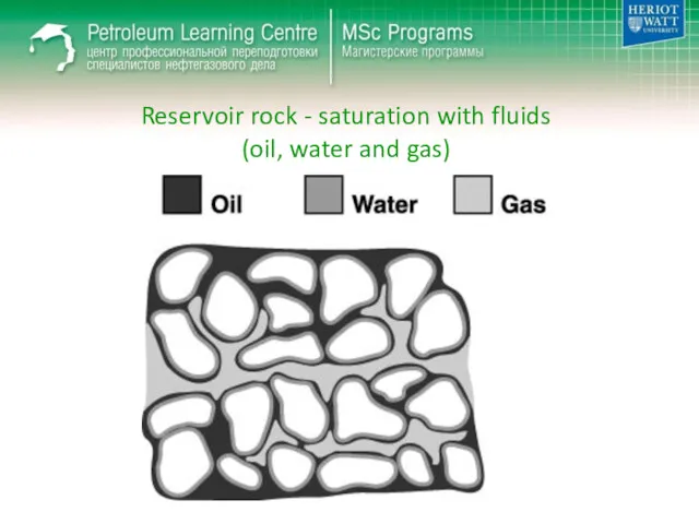 Reservoir rock - saturation with fluids (oil, water and gas)