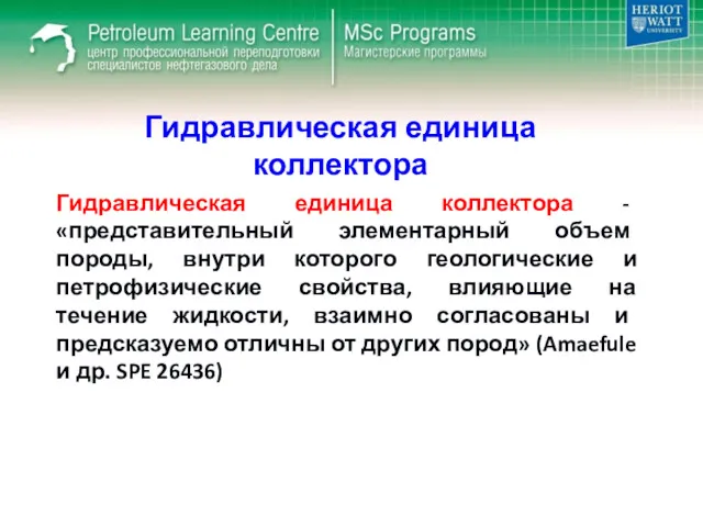 Гидравлическая единица коллектора Гидравлическая единица коллектора - «представительный элементарный объем