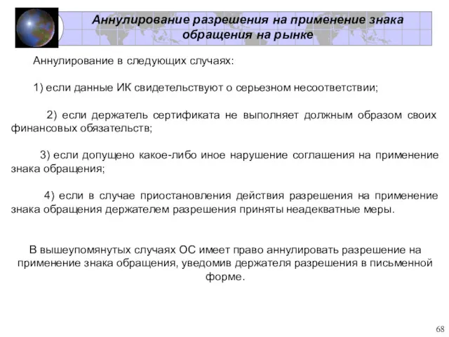 Аннулирование разрешения на применение знака обращения на рынке Аннулирование в