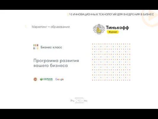 | 10 ИННОВАЦИОННЫХ ТЕХНОЛОГИЙ ДЛЯ ВНЕДРЕНИЯ В БИЗНЕС Маркетинг = образование