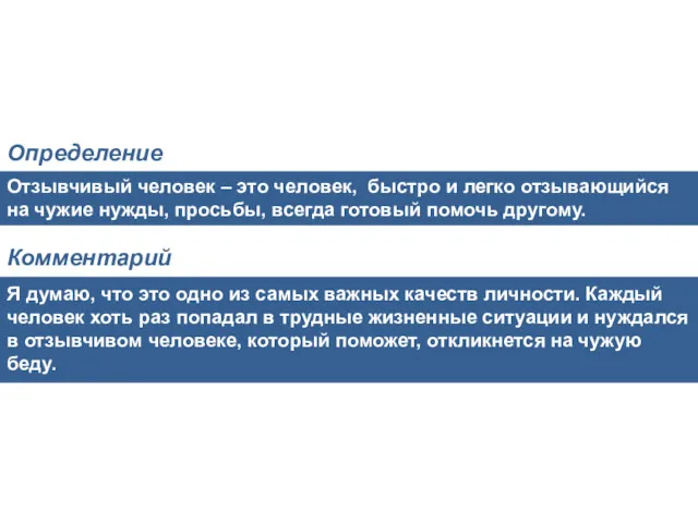 Отзывчивый человек – это человек, быстро и легко отзывающийся на