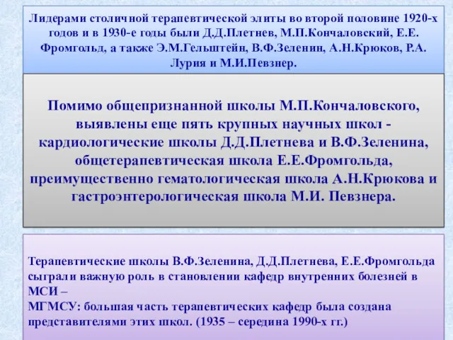 Лидерами столичной терапевтической элиты во второй половине 1920-х годов и