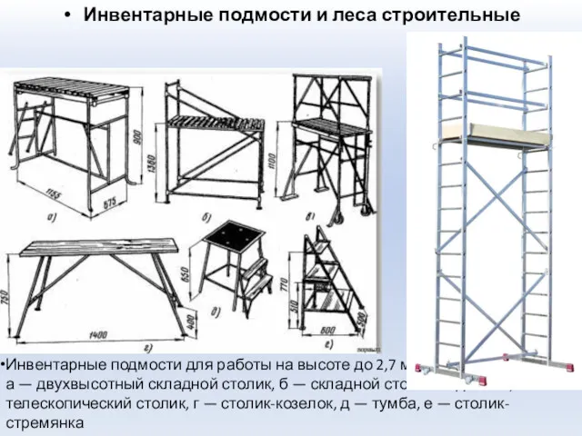 Инвентарные подмости и леса строительные Инвентарные подмости для работы на