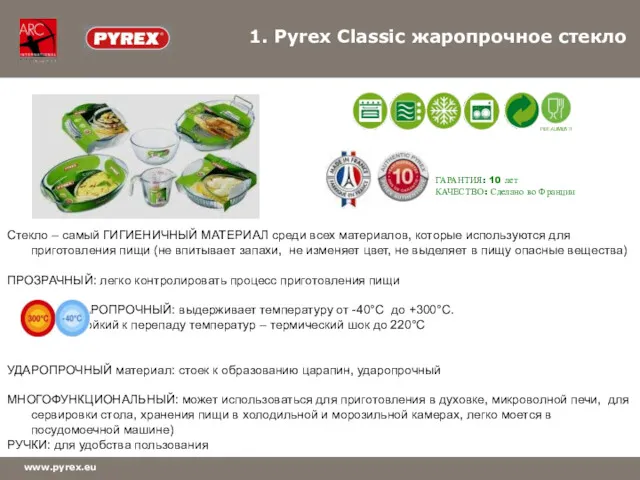 www.pyrex.eu Стекло – самый ГИГИЕНИЧНЫЙ МАТЕРИАЛ среди всех материалов, которые