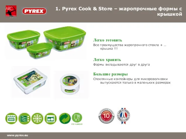 www.pyrex.eu Легко готовить Все преимущества жаропрочного стекла + … крышка