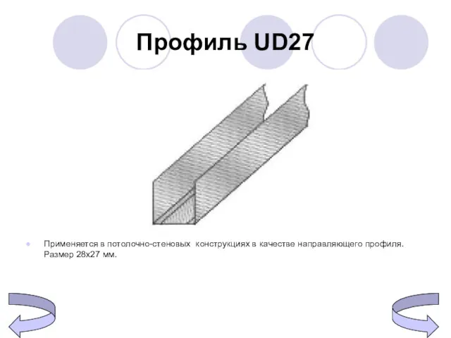 Профиль UD27 Применяется в потолочно-стеновых конструкциях в качестве направляющего профиля. Размер 28х27 мм.