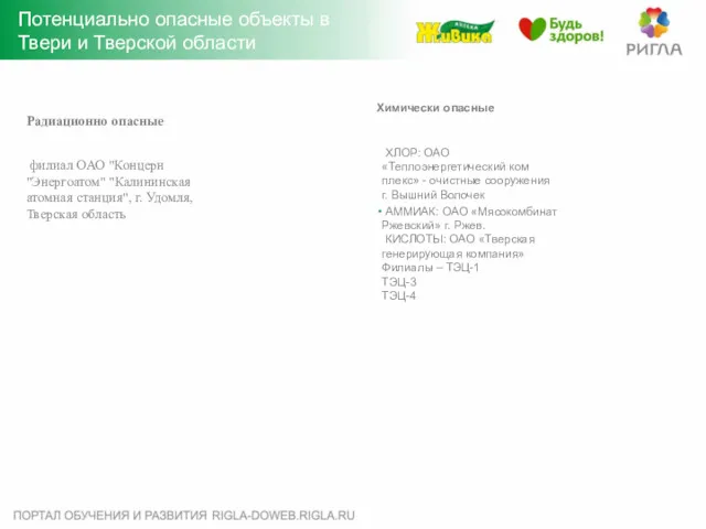 Потенциально опасные объекты в Твери и Тверской области Химически опасные