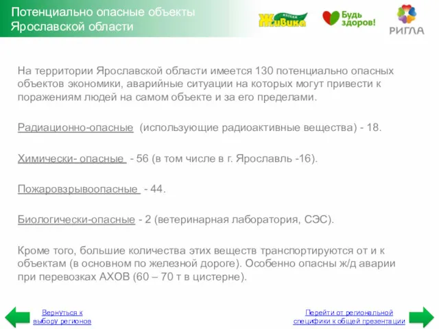 Потенциально опасные объекты Ярославской области На территории Ярославской области имеется 130 потенциально опасных