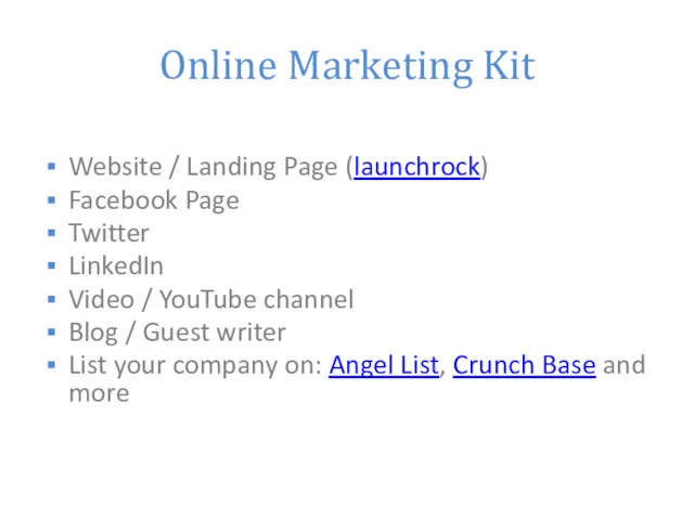 Online Marketing Kit Website / Landing Page (launchrock) Facebook Page