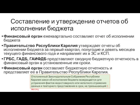 Составление и утверждение отчетов об исполнении бюджета Финансовый орган ежеквартально