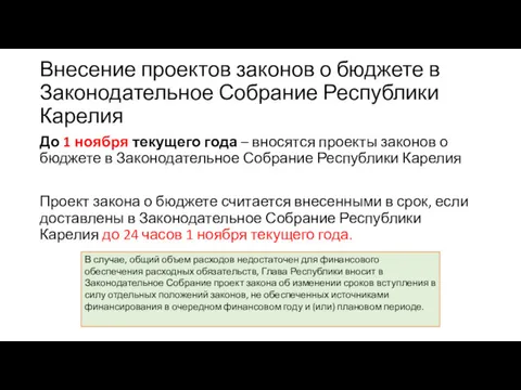 Внесение проектов законов о бюджете в Законодательное Собрание Республики Карелия