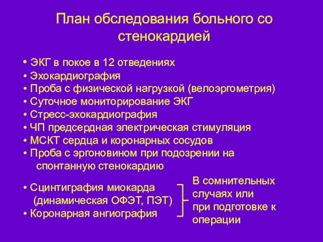 План обследования больного со стенокардией ЭКГ в покое в 12