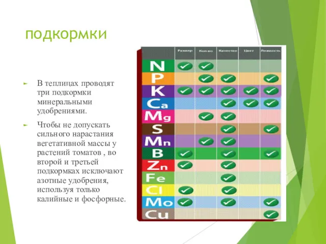 подкормки В теплицах проводят три подкормки минеральными удобрениями. Чтобы не