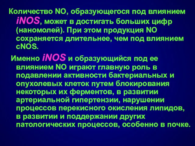 Количество NO, образующегося под влиянием iNOS, может в достигать больших