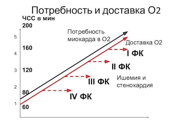 Потребность и доставка О2 5 4 3 2 1 ЧСС