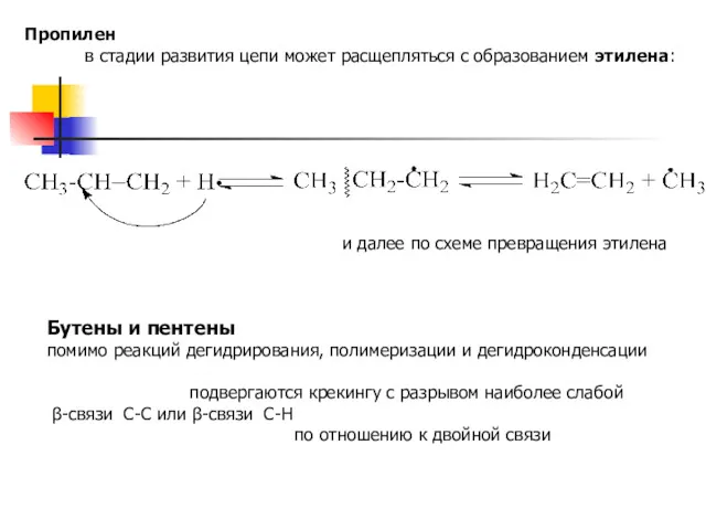 Пропилен в стадии развития цепи может расщепляться с образованием этилена: