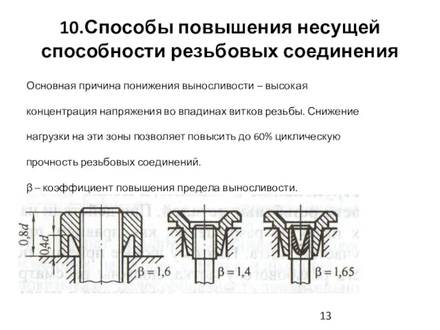 10.Способы повышения несущей способности резьбовых соединения Основная причина понижения выносливости