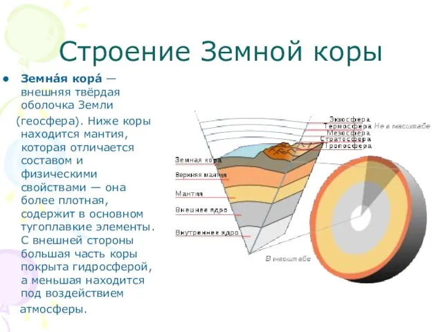 Строение Земной коры Земна́я кора́ — внешняя твёрдая оболочка Земли