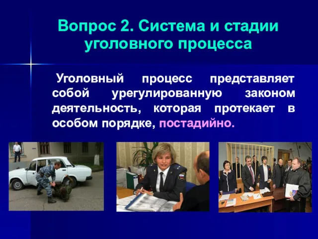 Вопрос 2. Система и стадии уголовного процесса Уголовный процесс представляет