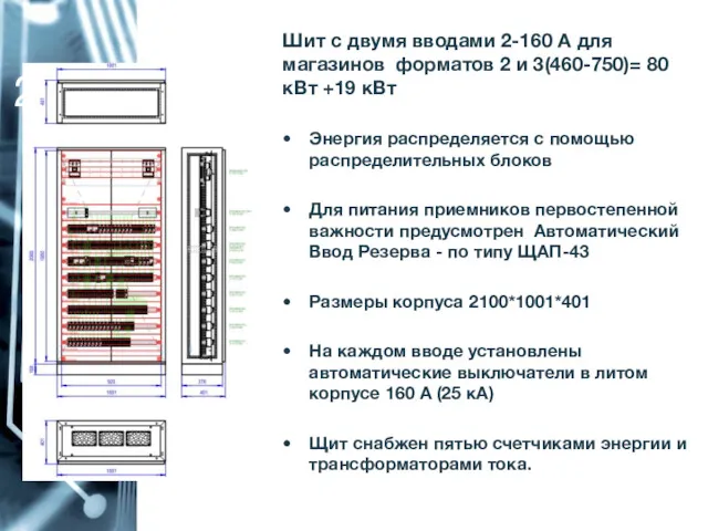 2-160 Шит с двумя вводами 2-160 А для магазинов форматов