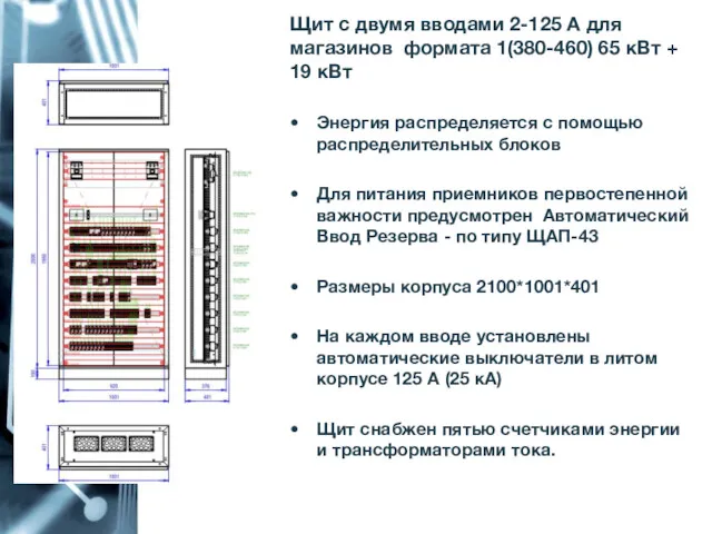 2-125 Щит с двумя вводами 2-125 А для магазинов формата