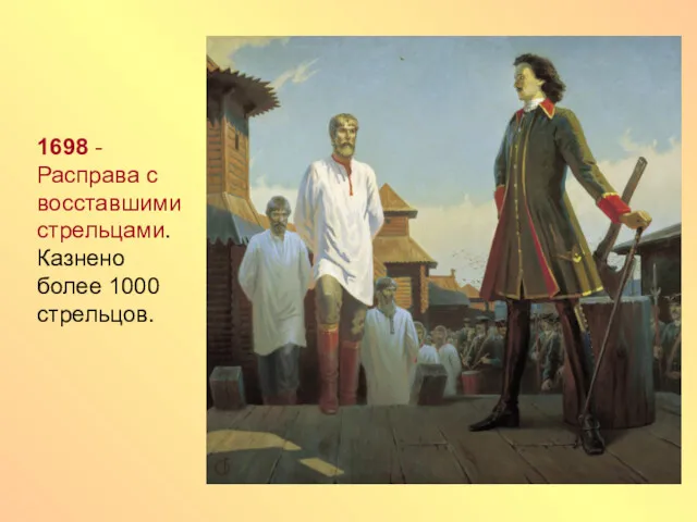 1698 - Расправа с восставшими стрельцами. Казнено более 1000 стрельцов.