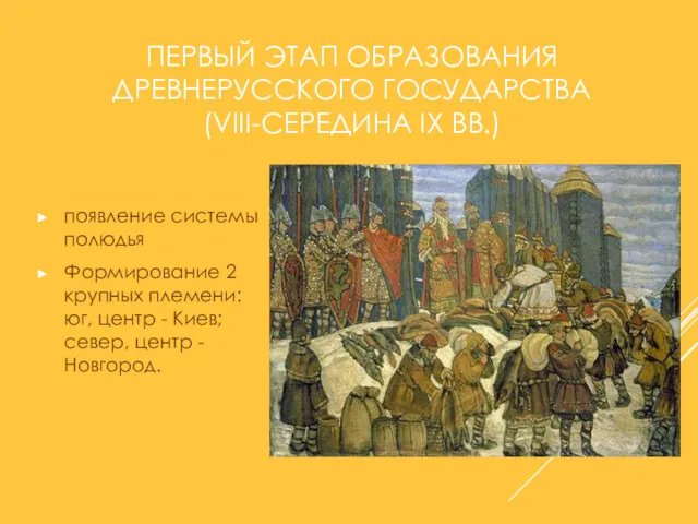 ПЕРВЫЙ ЭТАП ОБРАЗОВАНИЯ ДРЕВНЕРУССКОГО ГОСУДАРСТВА (VIII-СЕРЕДИНА IХ ВВ.) появление системы