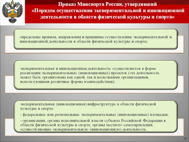 Приказ Минспорта России, утвердивший «Порядок осуществления экспериментальной и инновационной деятельности в области физической культуры и спорта»