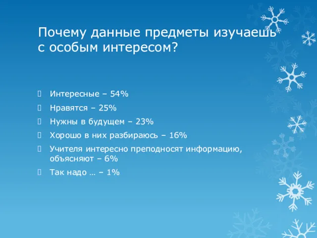 Почему данные предметы изучаешь с особым интересом? Интересные – 54%