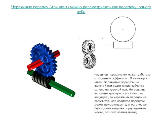 Червячных передач (или винт) можно рассматривать как передачу одного зуба