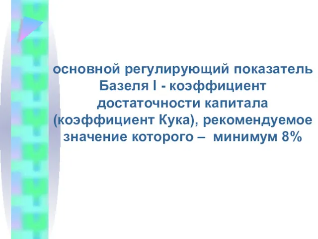 основной регулирующий показатель Базеля I - коэффициент достаточности капитала (коэффициент