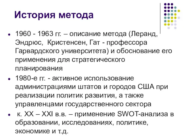 История метода 1960 - 1963 гг. – описание метода (Леранд,