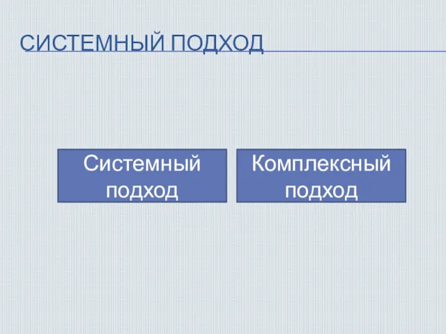 СИСТЕМНЫЙ ПОДХОД Системный подход Комплексный подход