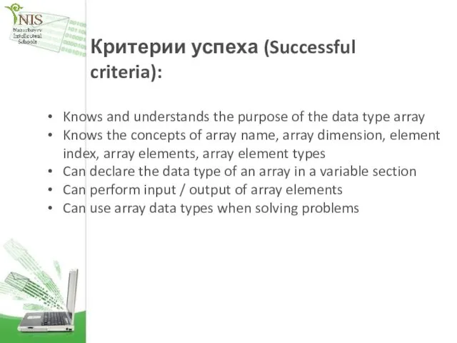 Критерии успеха (Successful criteria): Knows and understands the purpose of