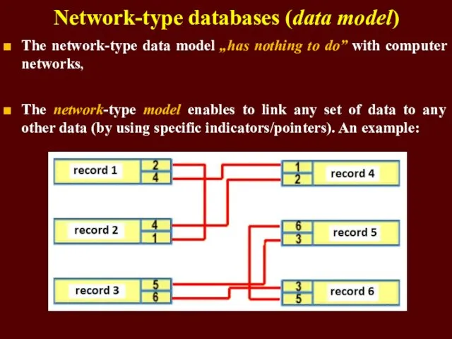 Network-type databases (data model) The network-type data model „has nothing