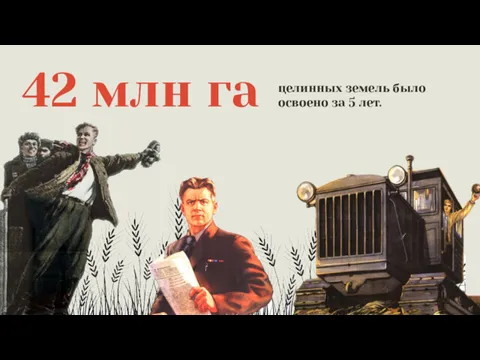 42 млн га целинных земель было освоено за 5 лет.