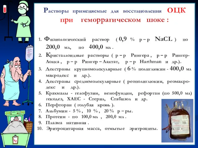 1. Физиологический раствор ( 0,9 % р – р NaCL