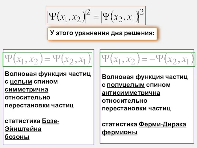 У этого уравнения два решения: Волновая функция частиц с целым