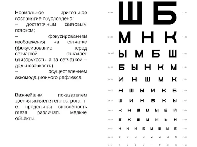 Нормальное зрительное восприятие обусловлено: – достаточным световым потоком; – фокусированием