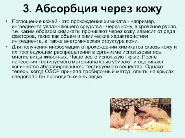 3. Абсорбция через кожу Поглощение кожей - это прохождение химиката - например, ингредиента