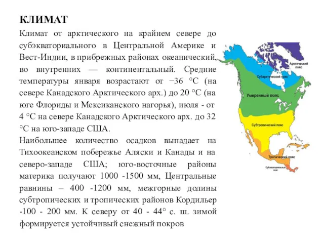 КЛИМАТ Климат от арктического на крайнем севере до субэкваториального в