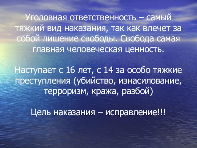 Уголовная ответственность – самый тяжкий вид наказания, так как влечет