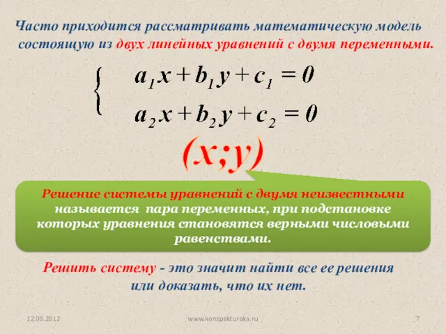 12.09.2012 www.konspekturoka.ru Часто приходится рассматривать математическую модель состоящую из двух