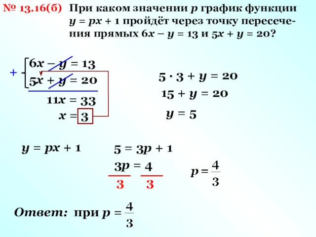 № 13.16(б) При каком значении p график функции у =