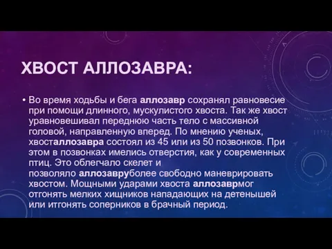 ХВОСТ АЛЛОЗАВРА: Во время ходьбы и бега аллозавр сохранял равновесие